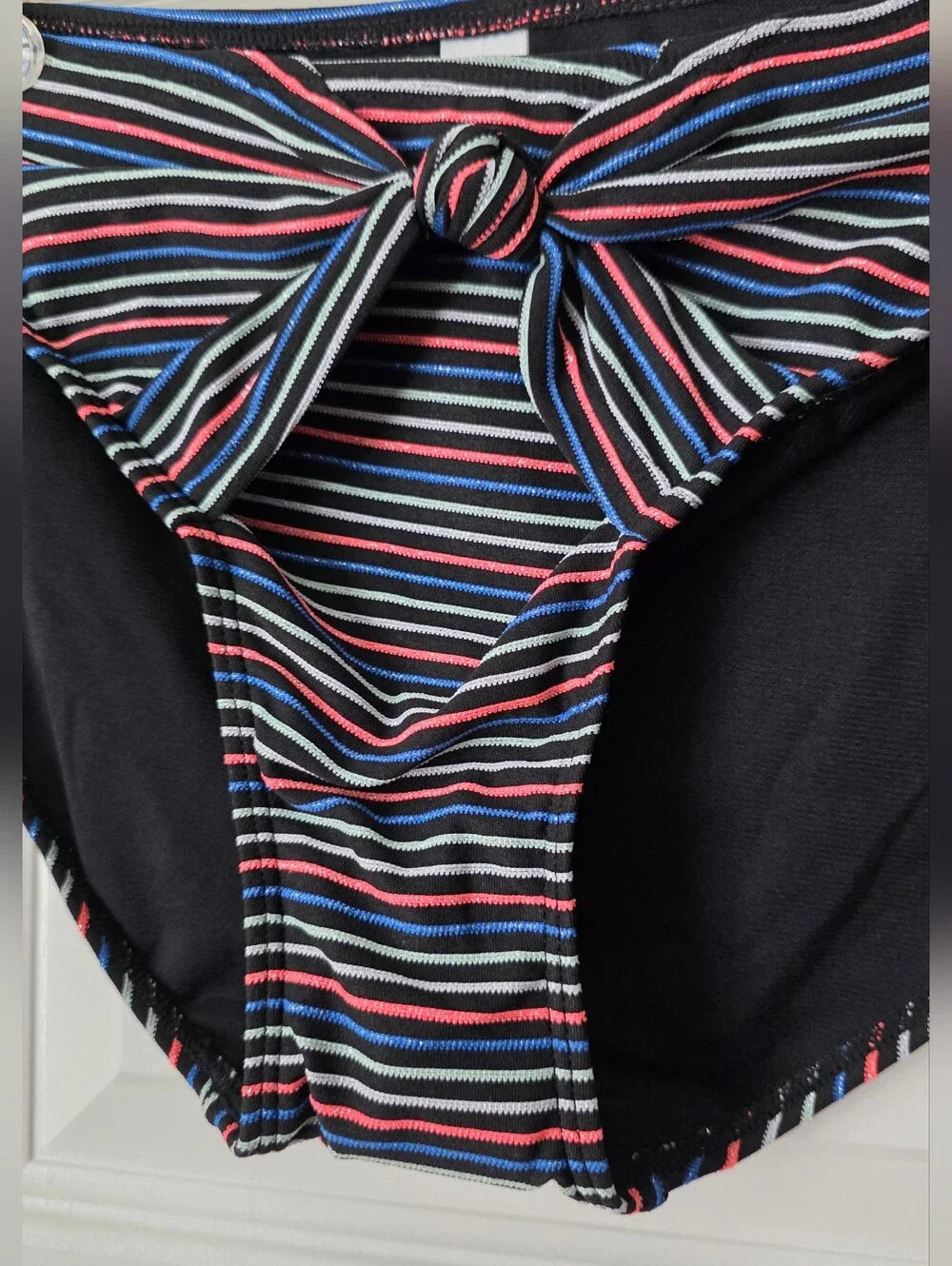 No Boundaries Black Striped Knot Bikini Bottom